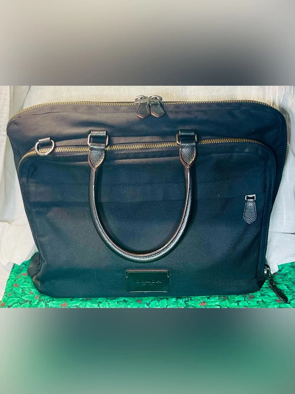 COACH Unisex Metropolitan Slim Briefcase Black Nylon Leather Trim 71737